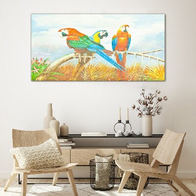 Glas foto Tropische papegaaien op een tak