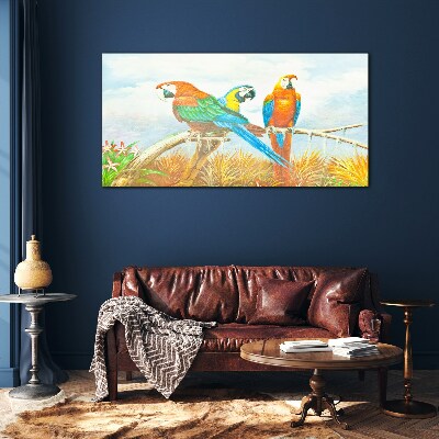 Glas foto Tropische papegaaien op een tak