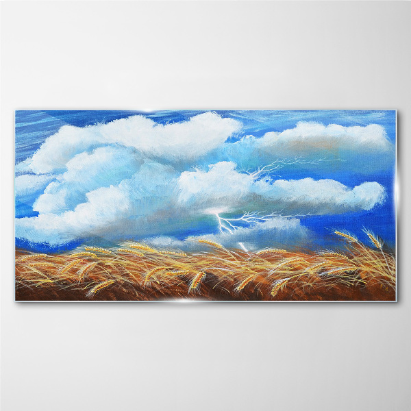 Glas foto Zomerhemel boven een gouden veld