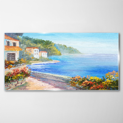 Glas foto Zeegezicht met kleurrijke huizen