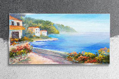 Glas foto Zeegezicht met kleurrijke huizen