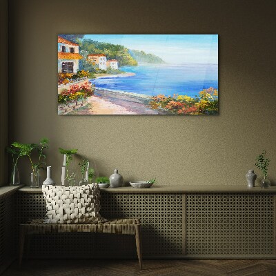 Glas foto Zeegezicht met kleurrijke huizen