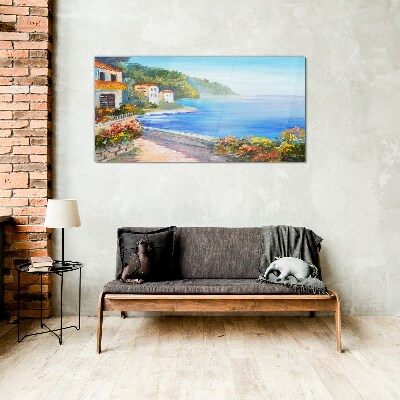 Glas foto Zeegezicht met kleurrijke huizen