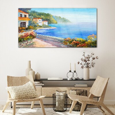 Glas foto Zeegezicht met kleurrijke huizen