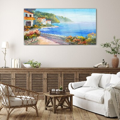Glas foto Zeegezicht met kleurrijke huizen