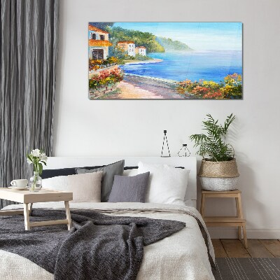 Glas foto Zeegezicht met kleurrijke huizen