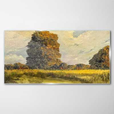 Schilderij op glas Gouden bomen in een zomerlandschap
