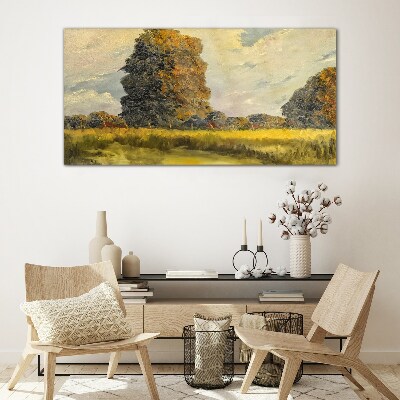 Schilderij op glas Gouden bomen in een zomerlandschap