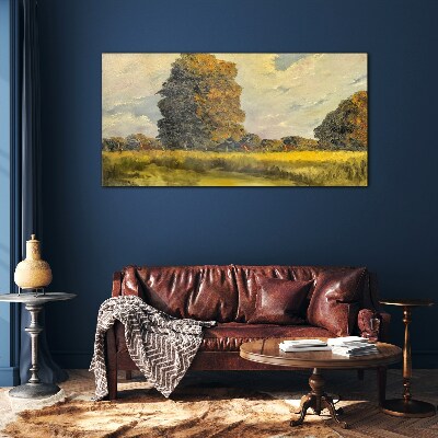 Schilderij op glas Gouden bomen in een zomerlandschap