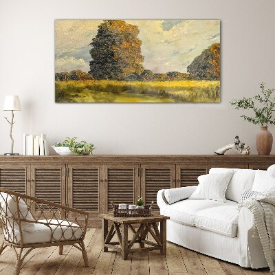 Schilderij op glas Gouden bomen in een zomerlandschap