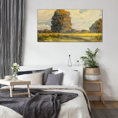 Schilderij op glas Gouden bomen in een zomerlandschap