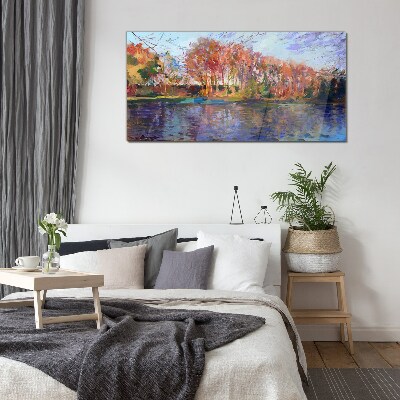 Foto op glas Herfstpanorama aan de rivier