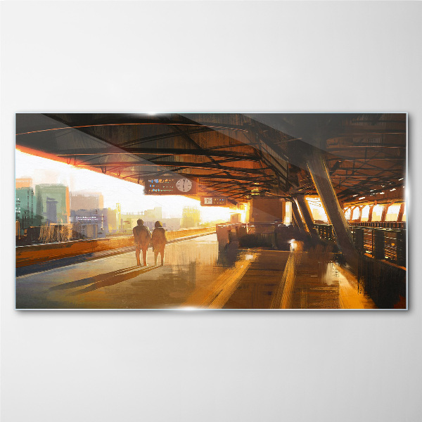 Foto op glas Gouden uren op het station