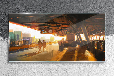 Foto op glas Gouden uren op het station