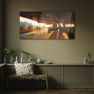 Foto op glas Gouden uren op het station