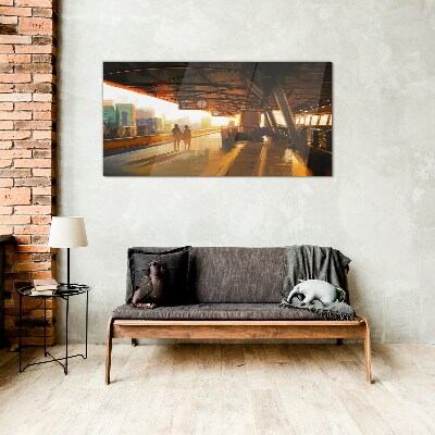 Foto op glas Gouden uren op het station