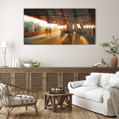 Foto op glas Gouden uren op het station