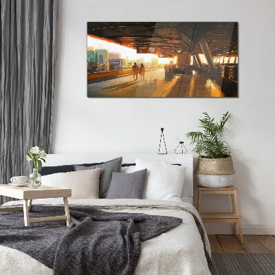 Foto op glas Gouden uren op het station