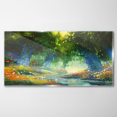 Glas foto Groen bos in het ochtendlicht