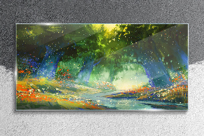 Glas foto Groen bos in het ochtendlicht