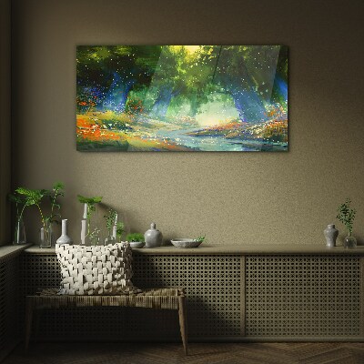 Glas foto Groen bos in het ochtendlicht