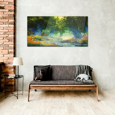 Glas foto Groen bos in het ochtendlicht