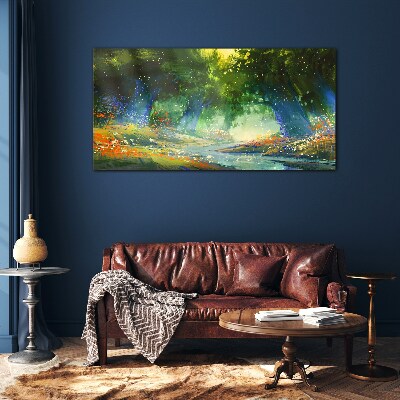 Glas foto Groen bos in het ochtendlicht