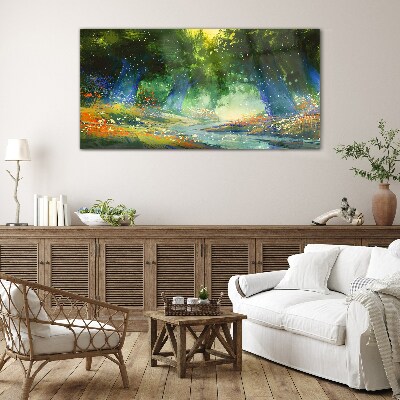 Glas foto Groen bos in het ochtendlicht