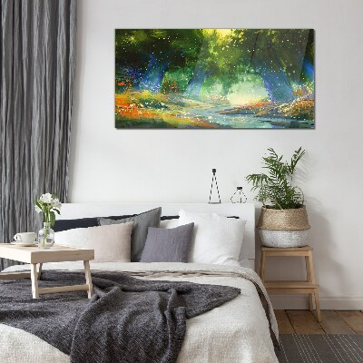 Glas foto Groen bos in het ochtendlicht