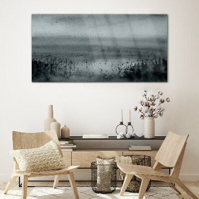 Schilderij op glas Grijs-rotsachtig, mistig landschap