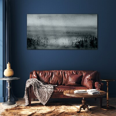 Schilderij op glas Grijs-rotsachtig, mistig landschap