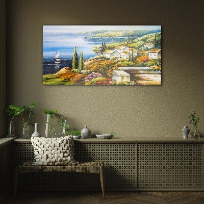 Foto op glas Zeegezicht met zeilboot