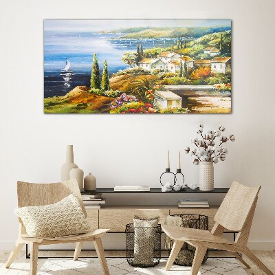 Foto op glas Zeegezicht met zeilboot