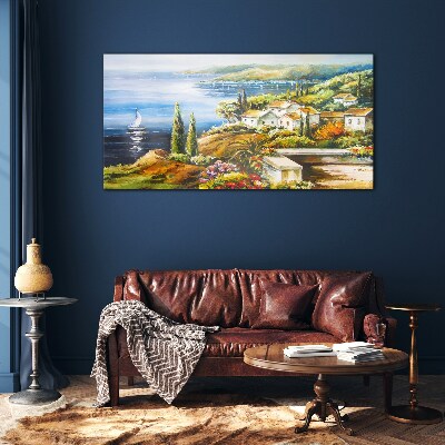 Foto op glas Zeegezicht met zeilboot