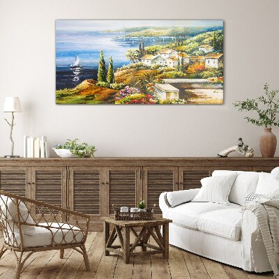 Foto op glas Zeegezicht met zeilboot