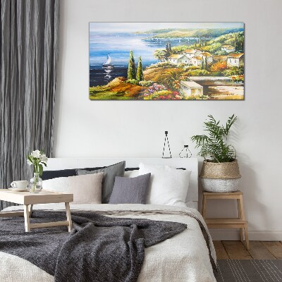 Foto op glas Zeegezicht met zeilboot