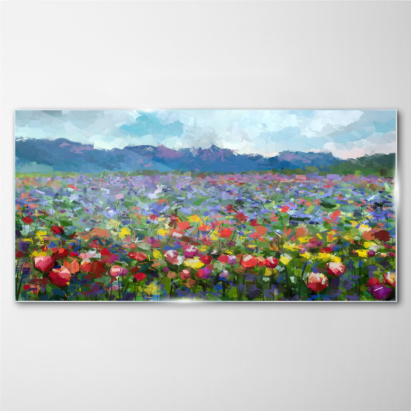 Schilderij op glas Een bloemenlandschap in pastelkleuren