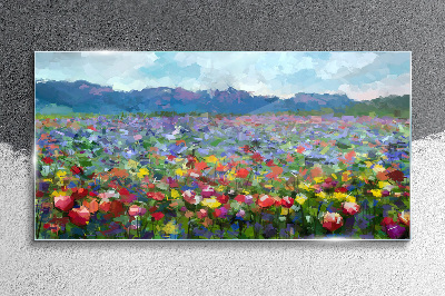 Schilderij op glas Een bloemenlandschap in pastelkleuren