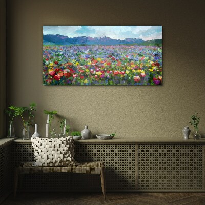 Schilderij op glas Een bloemenlandschap in pastelkleuren