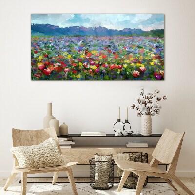 Schilderij op glas Een bloemenlandschap in pastelkleuren