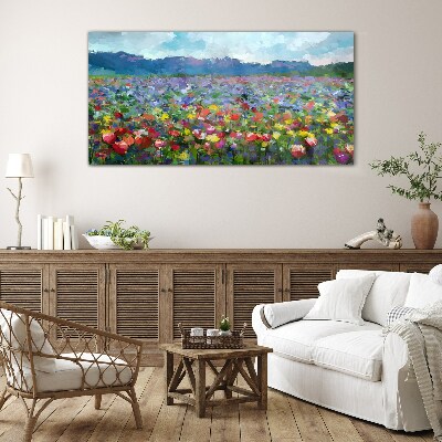 Schilderij op glas Een bloemenlandschap in pastelkleuren