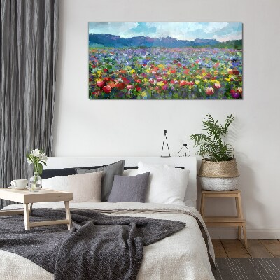 Schilderij op glas Een bloemenlandschap in pastelkleuren
