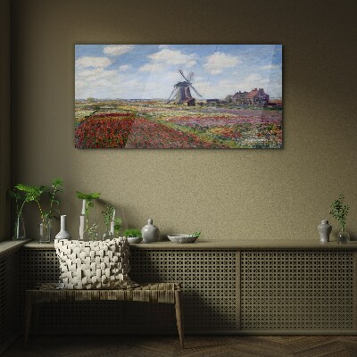 Foto op glas Landschap met een windmolen