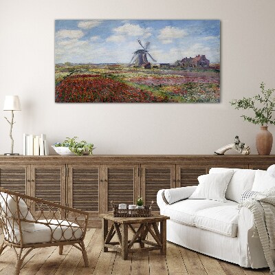 Foto op glas Landschap met een windmolen