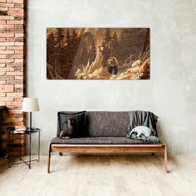 Glas foto Grizzly in een berglandschap