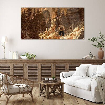 Glas foto Grizzly in een berglandschap