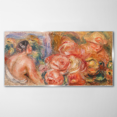 Schilderij op glas Bloemen en een vrouw