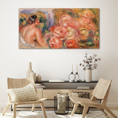 Schilderij op glas Bloemen en een vrouw