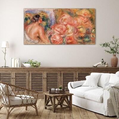 Schilderij op glas Bloemen en een vrouw