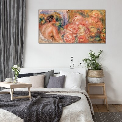 Schilderij op glas Bloemen en een vrouw